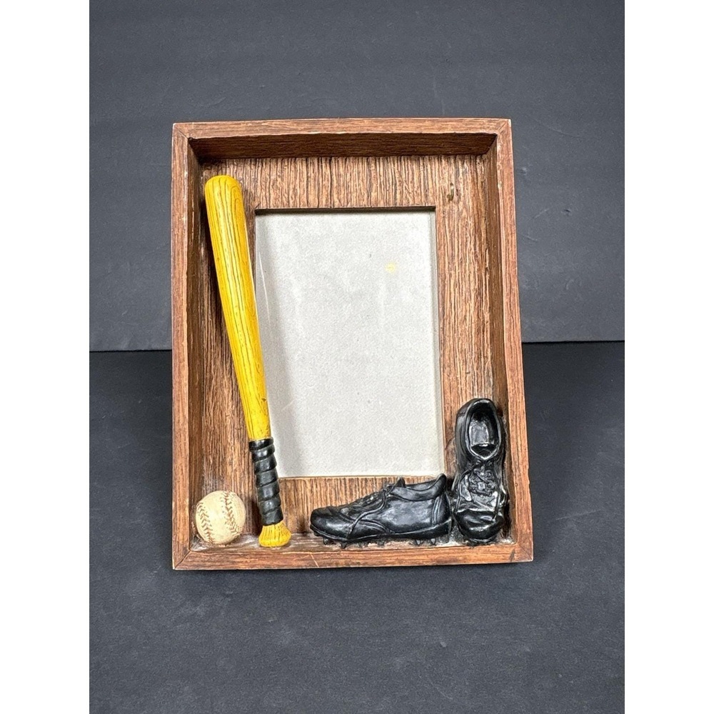 Vintage Russ Berrie Baseball Picture Frame 3.5x5 Bat Ball Cleats Sports Decor